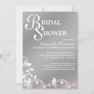 Silver Shimmer Pink Bridal Shower Invitations