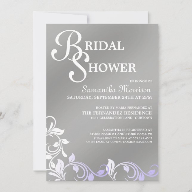 Silver Shimmer Purple Bridal Shower Invitations (Front)