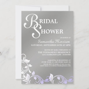 Silver Shimmer Purple Bridal Shower Invitations