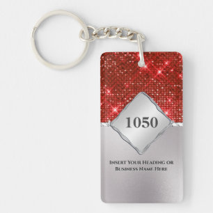 Silver shimmer red sequin sparkle room number key ring