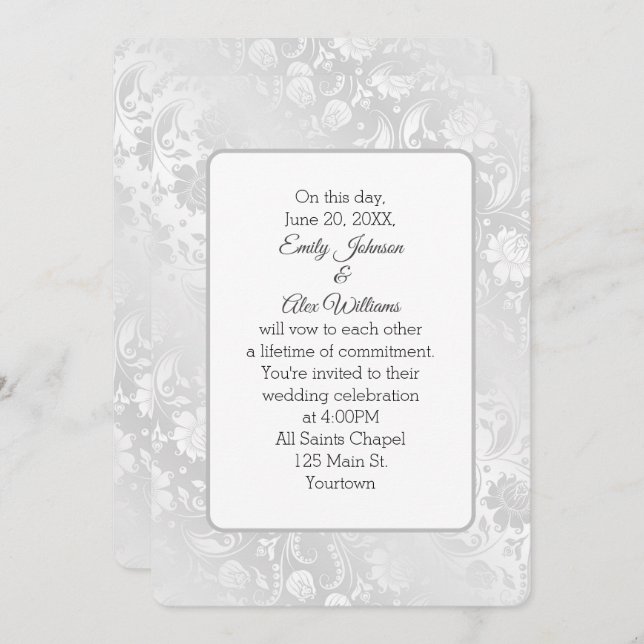Silver Shimmer Wedding Floral Design Invitation (Front/Back)