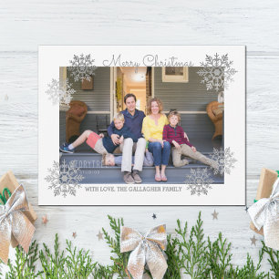 Silver Shimmering Chic Snowflake Holiday Photo Card