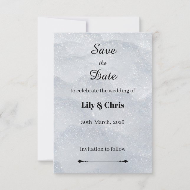 Silver Shimmering Filigree Save the Date Card (Front)