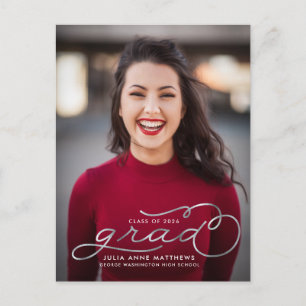 Silver Shine Script Photo Graduation Postcard