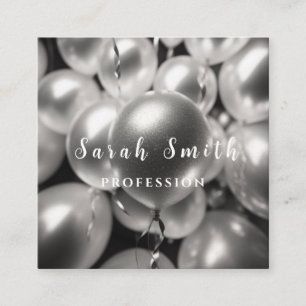 Silver Shiny Balloons Party Glitter Square Business Card