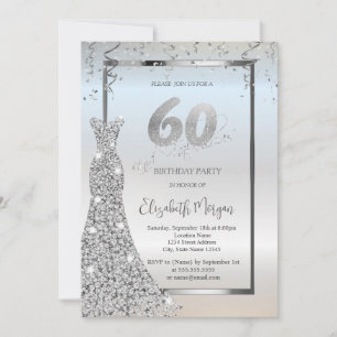 Silver Shiny Diamonds Dress Silver 60th Birthday Invitation