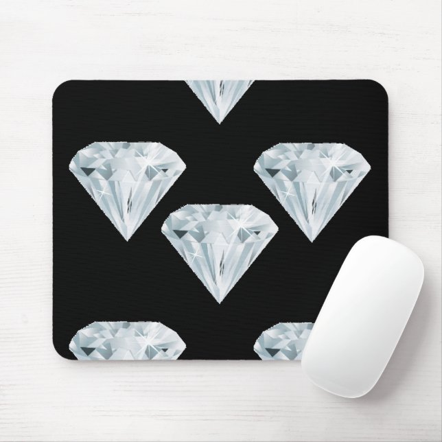 Silver shiny diamonds on black mouse mat (With Mouse)