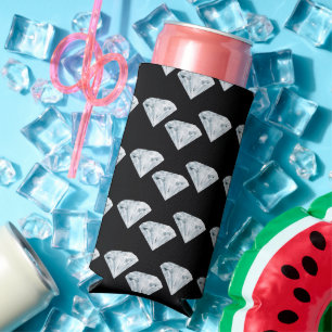 Silver shiny diamonds on black seltzer can cooler