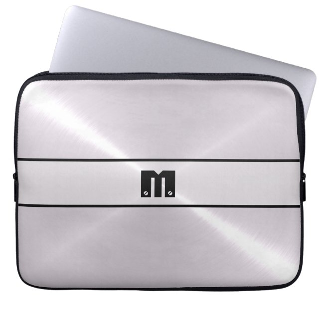 Silver Shiny Stainless Steel Metal Laptop Sleeve (Front)