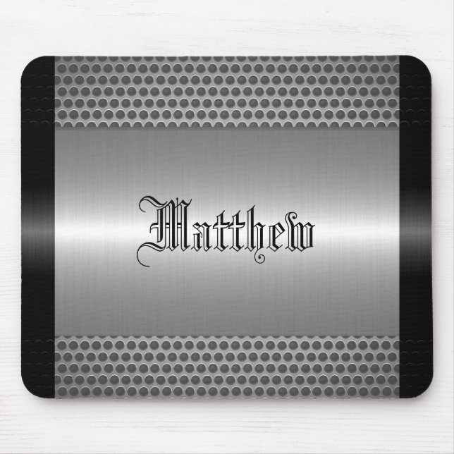 Silver Shiny Stainless Steel Metal Look Mouse Mat (Front)