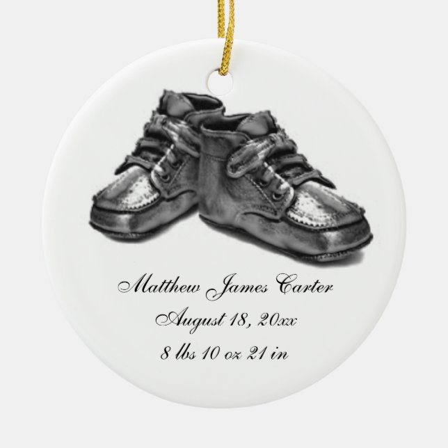 Silver Shoes Baby Birth First Christmas Keepsake O Ceramic Tree Decoration (Front)