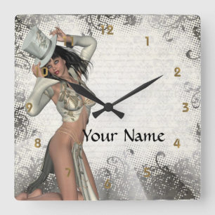 Silver showgirl square wall clock