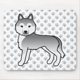 Silver Siberian Husky Cute Cartoon Dog Mouse Mat