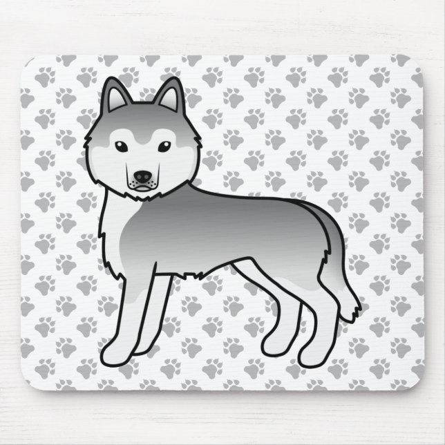 Silver Siberian Husky Cute Cartoon Dog Mouse Mat (Front)