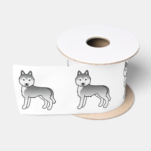 Silver Siberian Husky Cute Cartoon Dog Satin Ribbon