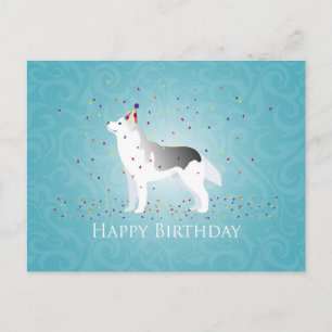 Silver Siberian Husky Dog Happy Birthday Design Postcard