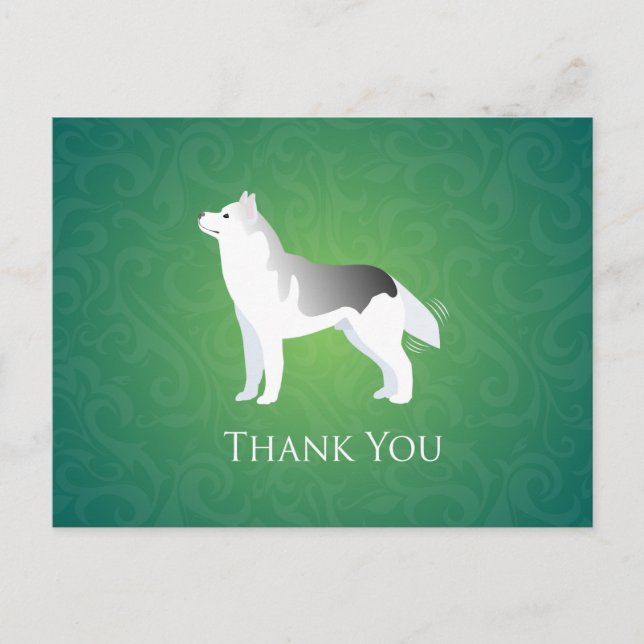 Silver Siberian Husky Dog Thank You Postcard (Front)