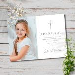 Silver Signature Photo First Holy Communion Thank You Card<br><div class="desc">Featuring a silver script signature name. Personalise with your special photo and first holy communion thank you message in chic silver lettering on this stylish design. Designed by Thisisnotme©</div>