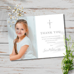 Silver Signature Photo First Holy Communion Thank You Card