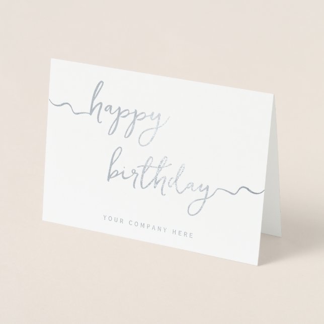 Silver Signature Script Business Birthday  Foil Card (Front)