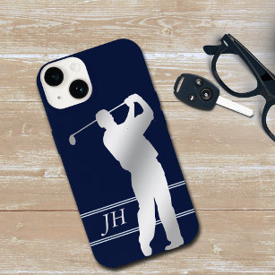 Silver Silhouette Golfer Monogram Case-Mate iPhone Case
