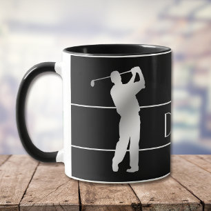 Silver Silhouette Golfer Monogram Mug