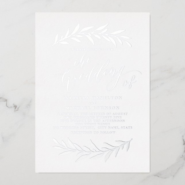 Silver simple calligraphy rustic foliage wedding (Front)
