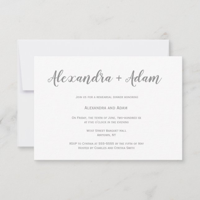 Silver simple rehearsal dinner invitations (Front)