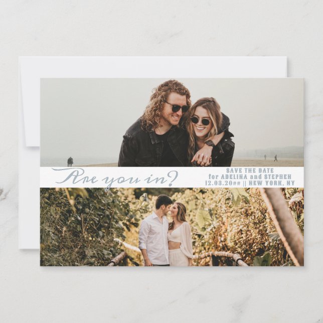 Silver Simple Script Two Photo Gallery QR CODE Save The Date (Front)