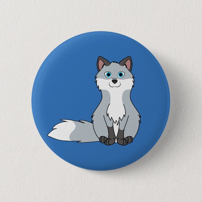 Silver Sitting Fox Kit with Dark Markings 6 Cm Round Badge (Front)