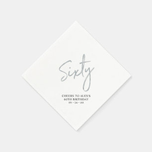 Silver Sixty   Modern Adult 60th Birthday Party Napkin