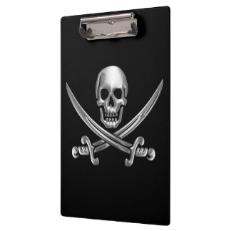 Silver Skull and Crossed Swords Clipboard