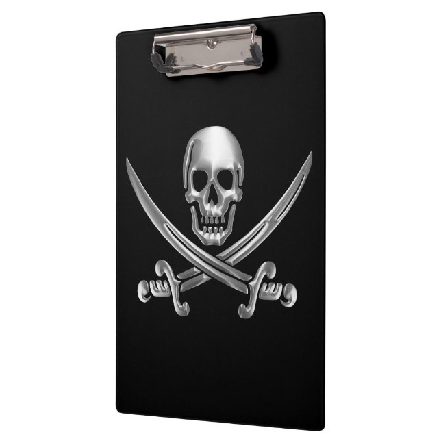 Silver Skull and Crossed Swords Clipboard (Left)