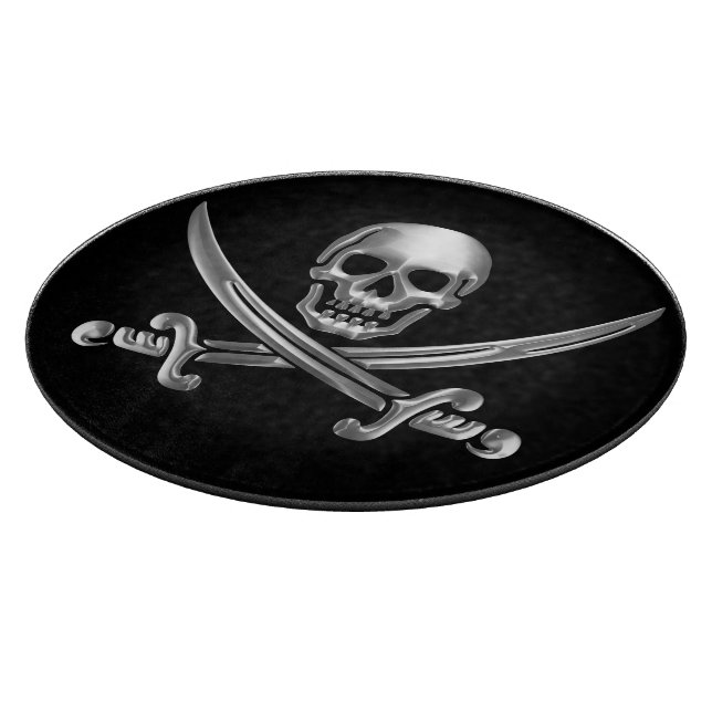 Silver Skull and Crossed Swords Cutting Board (Corner)