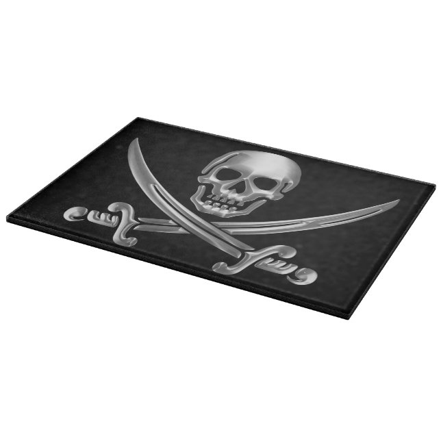 Silver Skull and Crossed Swords Cutting Board (Corner)