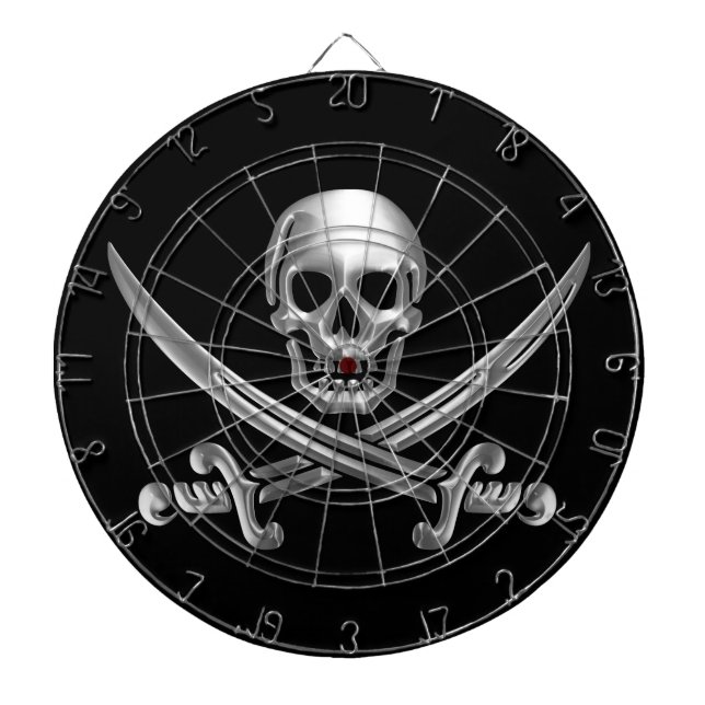 Silver Skull and Crossed Swords Dartboard (Front)