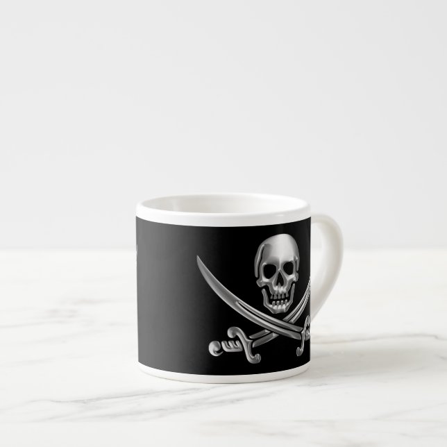 Silver Skull and Crossed Swords Espresso Cup (Front Right)