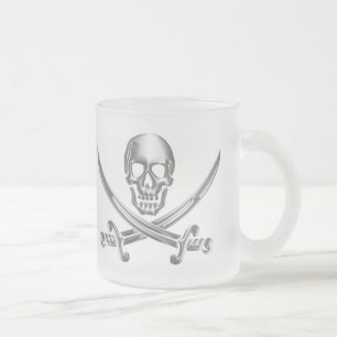 Silver Skull and Crossed Swords Frosted Glass Coffee Mug