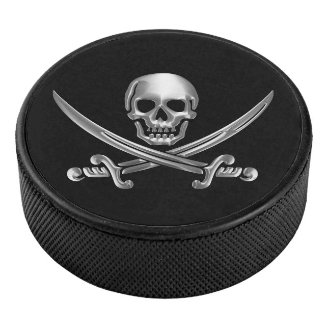 Silver Skull and Crossed Swords Hockey Puck (3/4)
