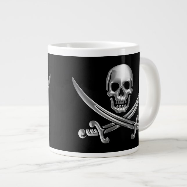 Silver Skull and Crossed Swords Large Coffee Mug (Front Right)