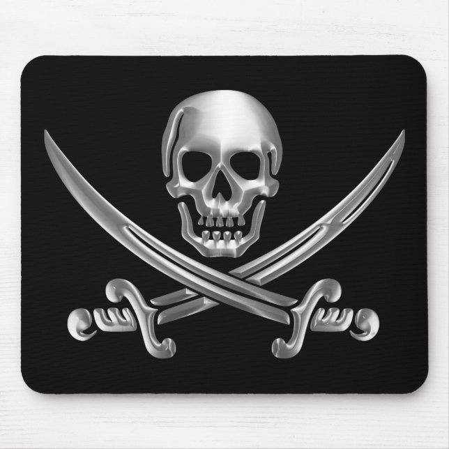 Silver Skull and Crossed Swords Mouse Mat (Front)