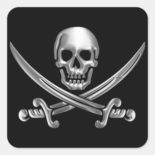 Silver Skull and Crossed Swords Square Sticker (Front)