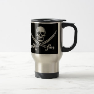 Silver Skull and Crossed Swords Travel Mug