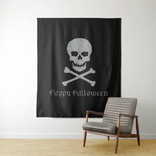 Silver Skull & Crossbones Halloween Backdrop Tapestry