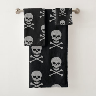 Silver Skull & Crossbones Halloween Bath Towel Set