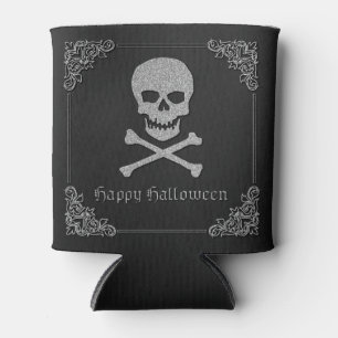 Silver Skull & Crossbones Halloween Can Cooler