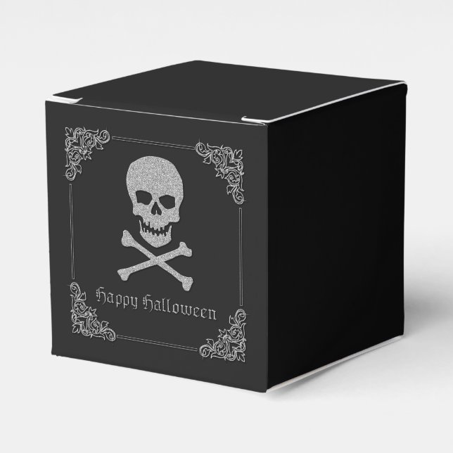 Silver Skull & Crossbones Halloween Favour Box (Front Side)