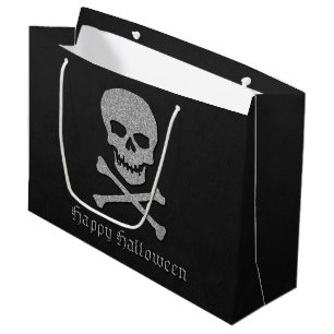 Silver Skull & Crossbones Halloween Large Gift Bag