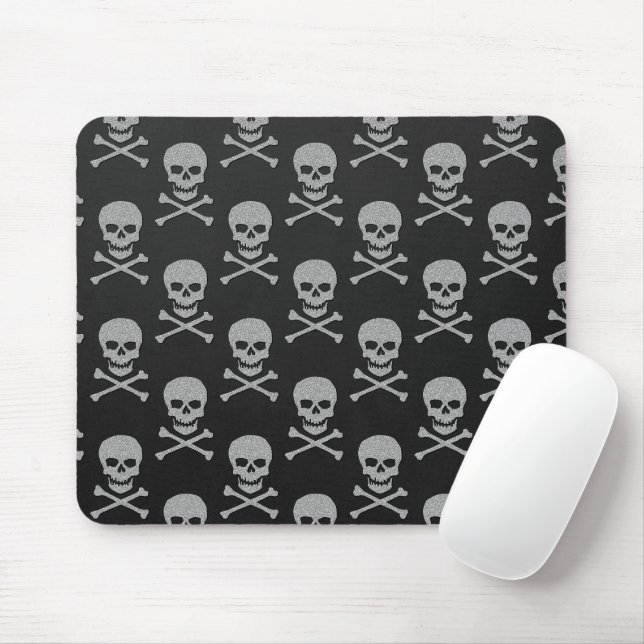 Silver Skull & Crossbones Halloween Mouse Mat (With Mouse)