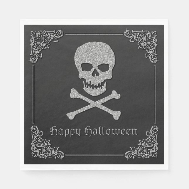 Silver Skull & Crossbones Halloween Napkin (Front)